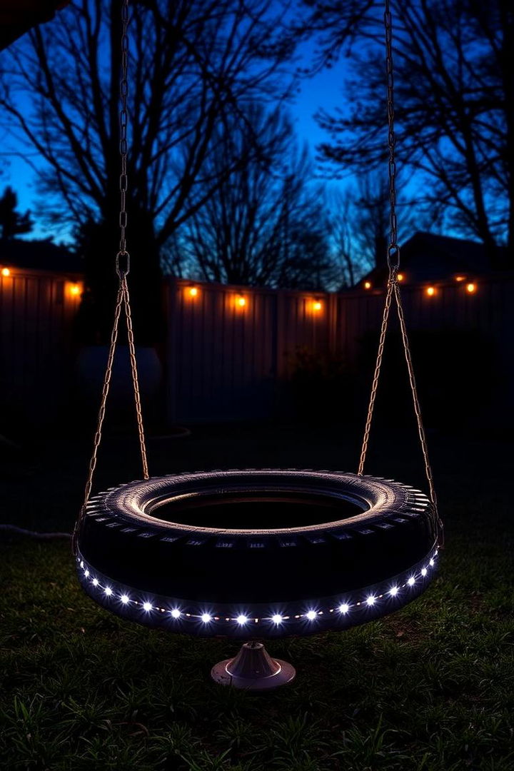 LED Lit Tire Swing - 22 Tire Swing Ideas