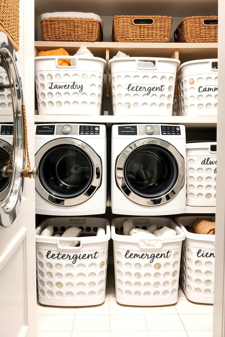 Labelled Basket Storage Methods - 22 Laundry Detergent Storage Ideas