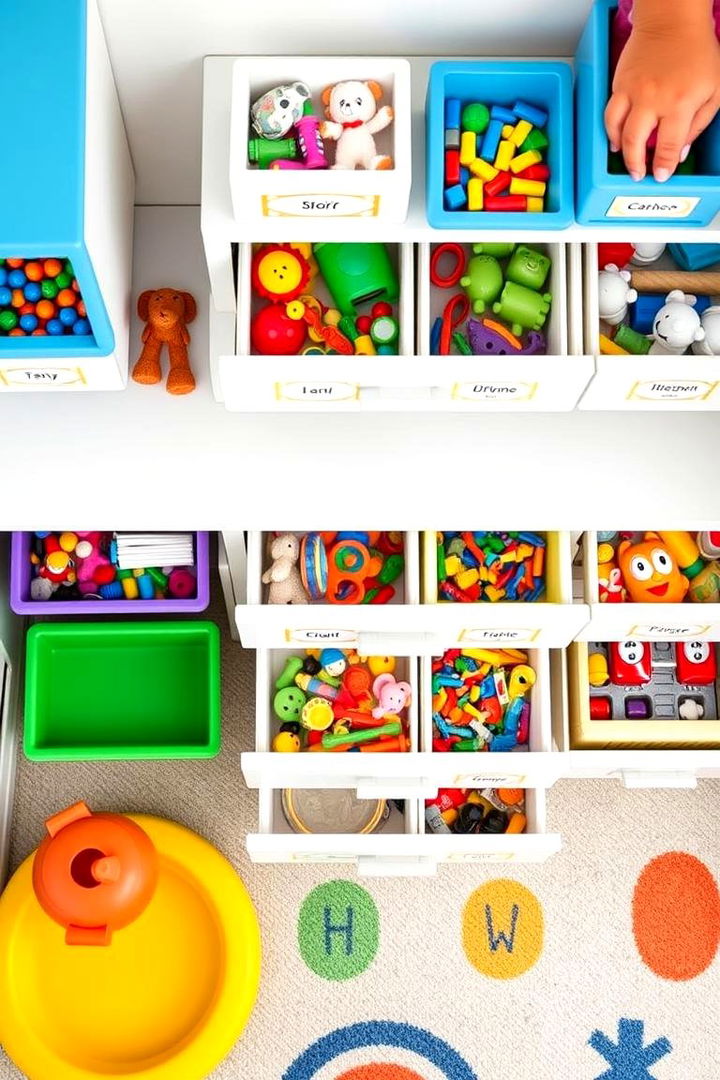 Labelled Drawers for Sorting - 22 Playroom Storage Ideas