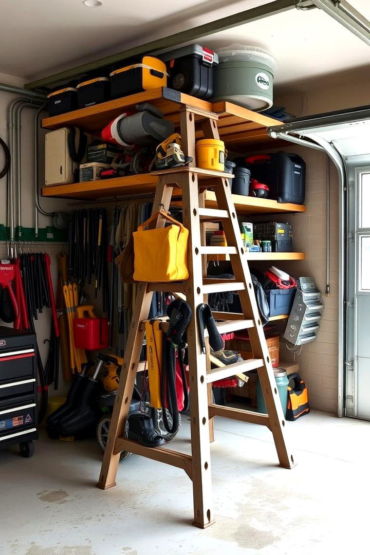 Ladder Garage Organization System - 22 Ladder Storage Ideas