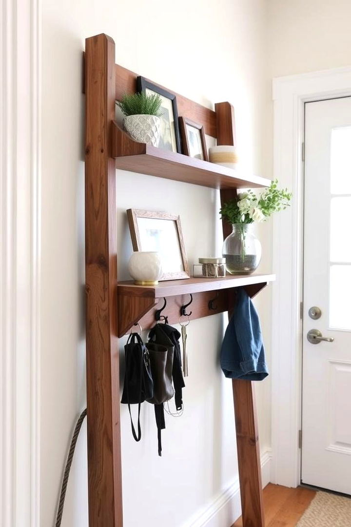 Ladder Hallway Shelf and Storage - 22 Ladder Storage Ideas