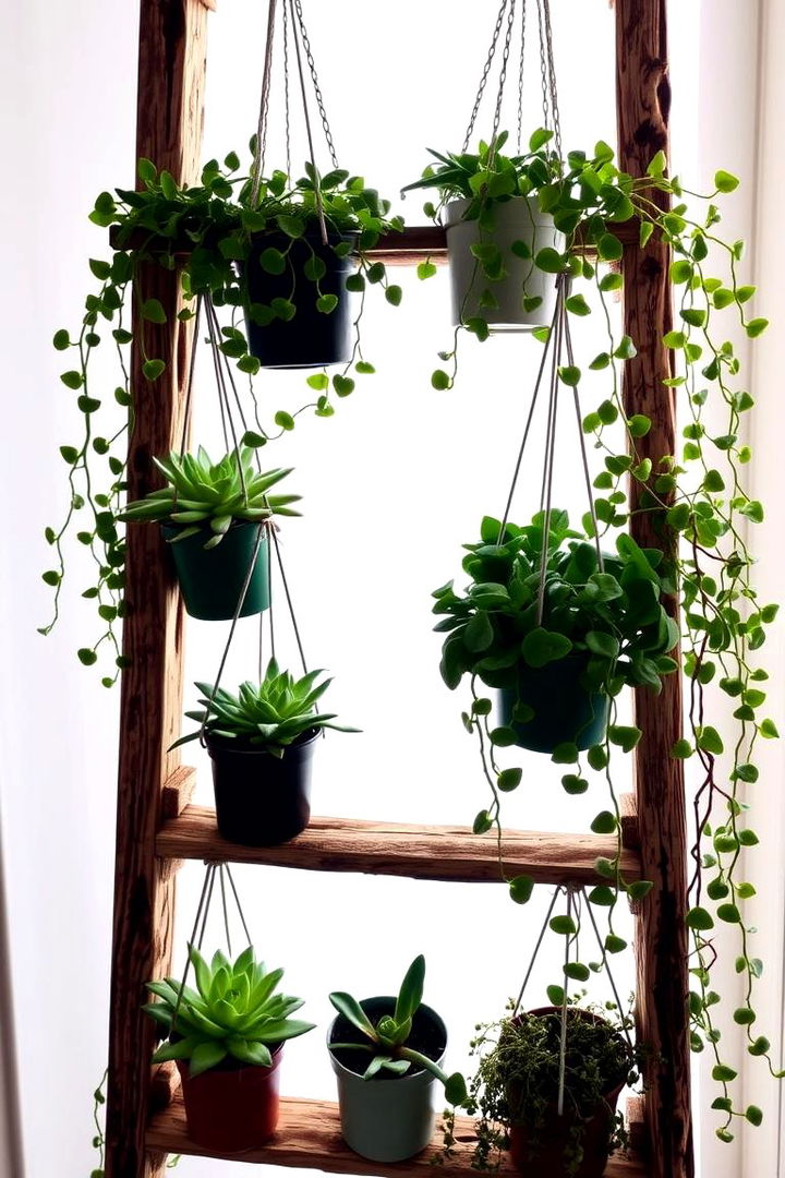 Ladder Hanging Plant Display - 22 Ladder Storage Ideas