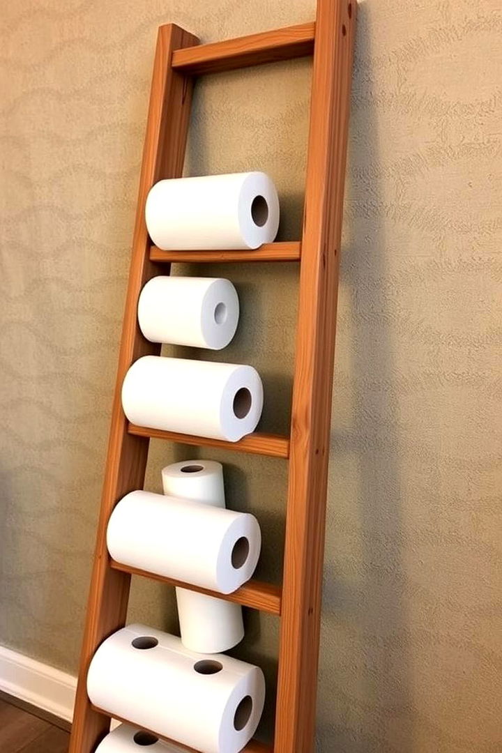 Ladder Inspired Storage Display - 22 Toilet Paper Storage Ideas