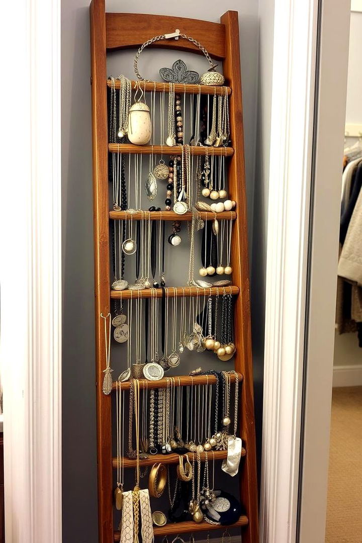 Ladder Jewelry and Accessory Display - 22 Ladder Storage Ideas