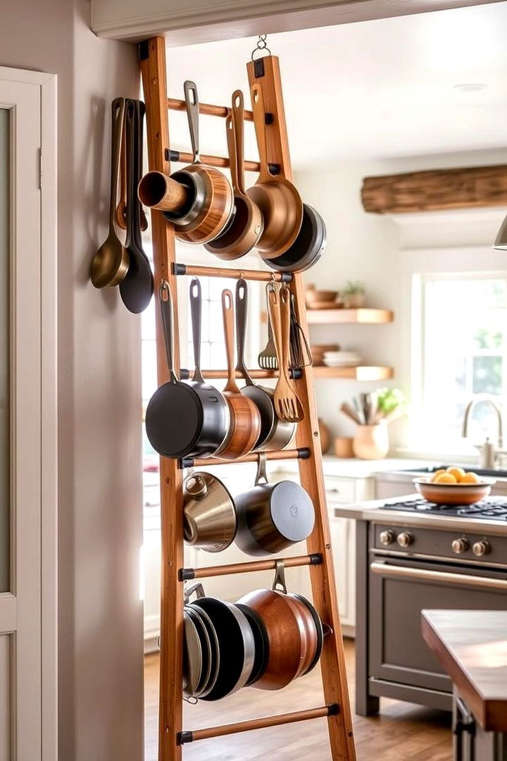 Ladder Kitchen Utensil Organizer - 22 Ladder Storage Ideas