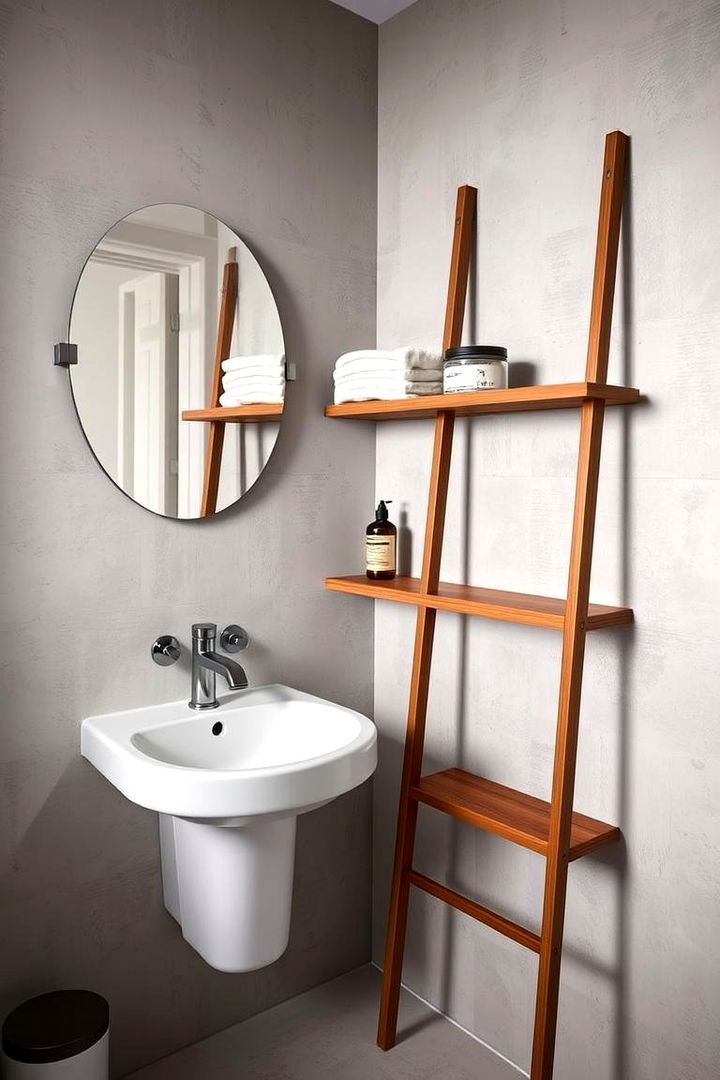 Ladder Shelves for Added Dimension - 22 Small Bathroom Shelving Ideas