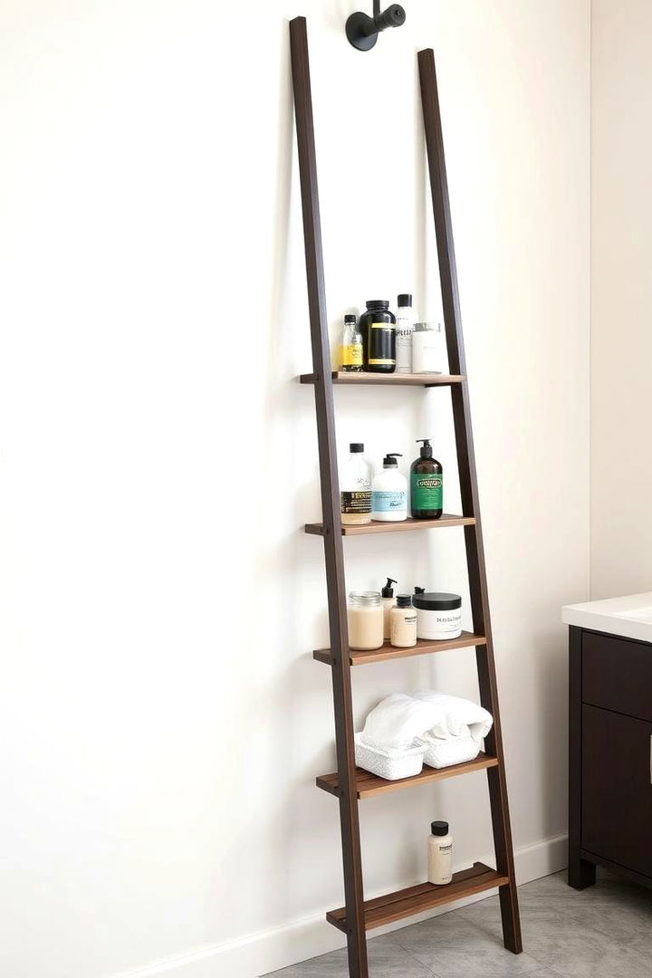 Ladder Shelves for Vertical Display - 22 Bathroom Wall Storage Ideas