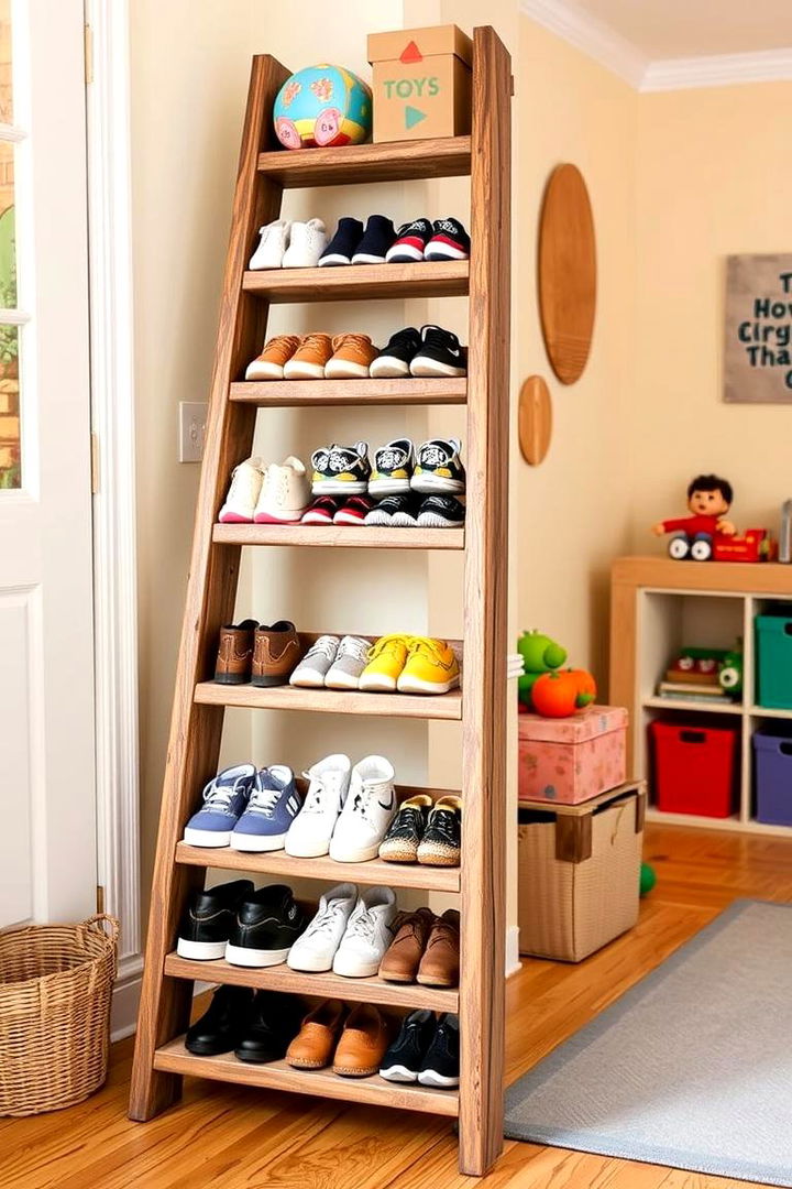 Ladder Shoe Rack for Toys - 22 Playroom Storage Ideas