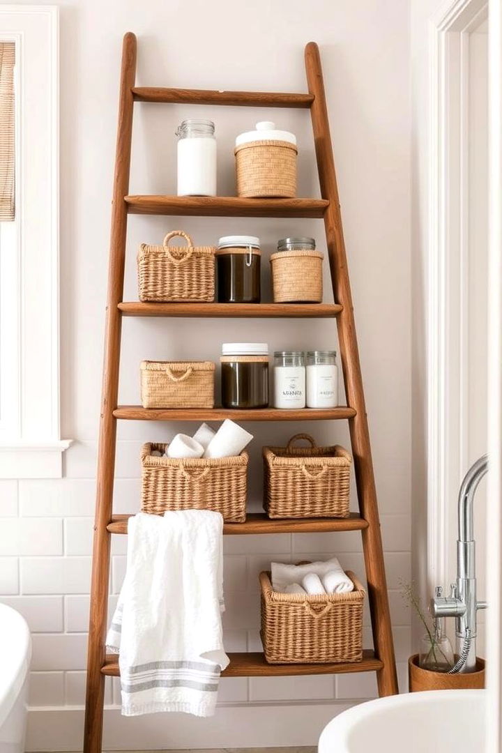 Ladder Storage for Bathroom Essentials - 22 Ladder Storage Ideas