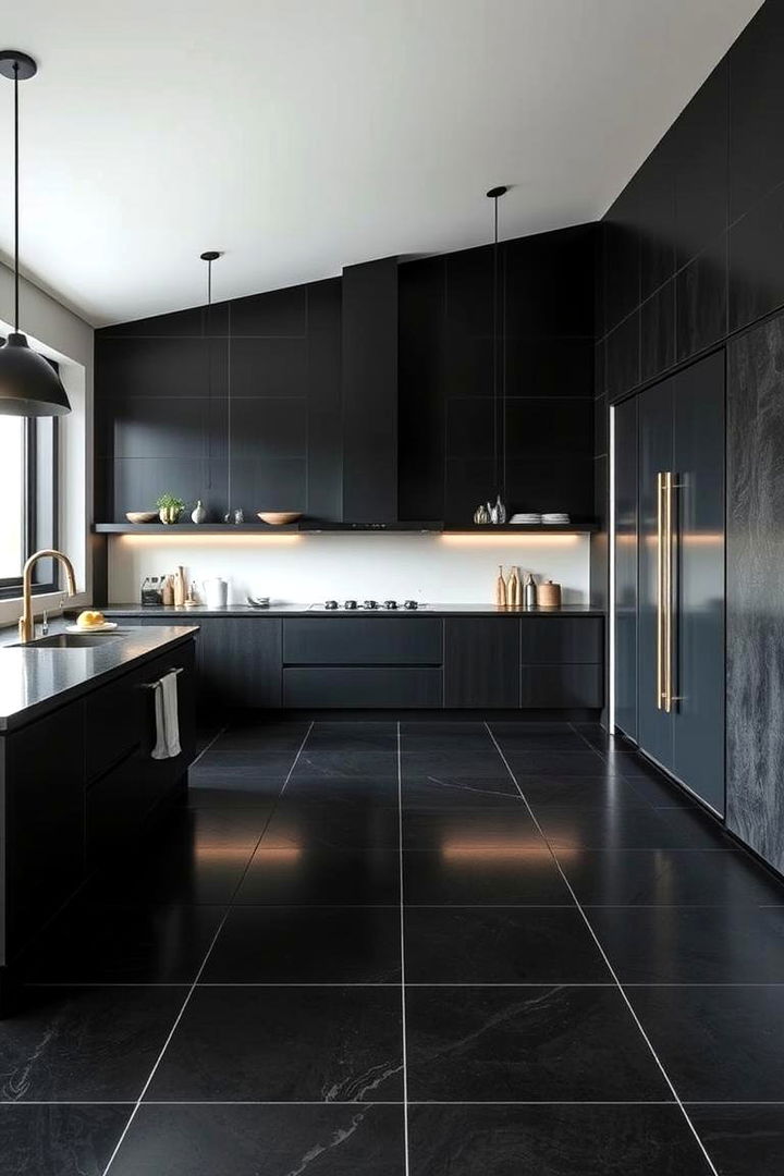 Large Format Black Tiles - 22 Black Kitchen Floor Ideas