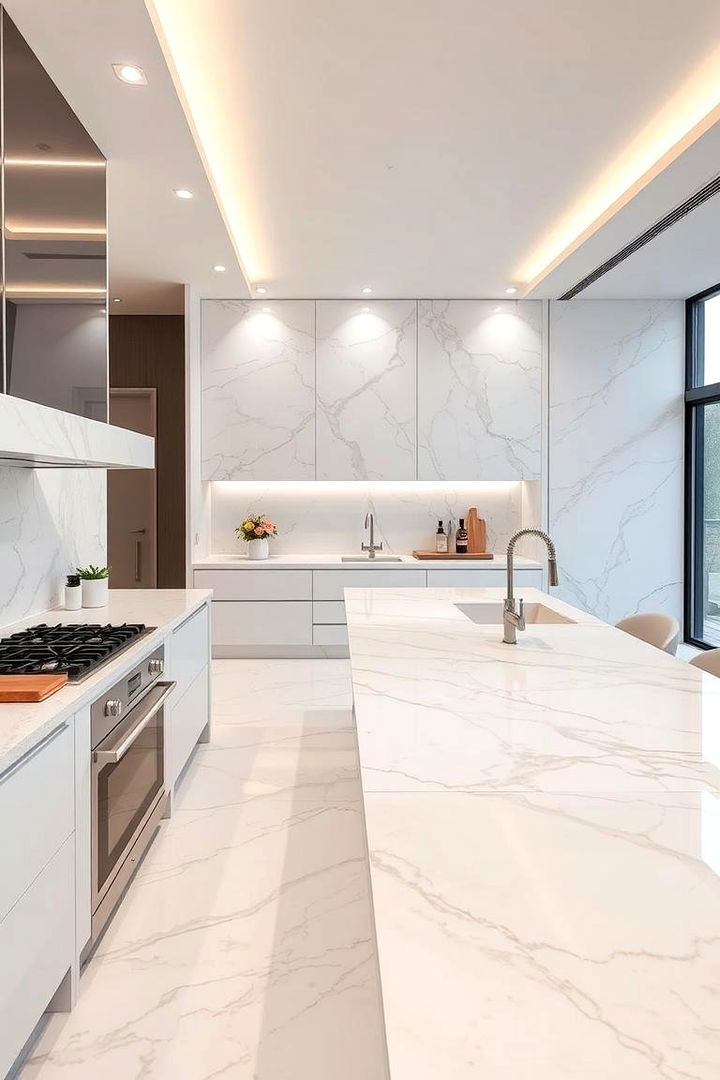 Large Slab Marble Installations - 22 Marble Kitchen Floor Ideas