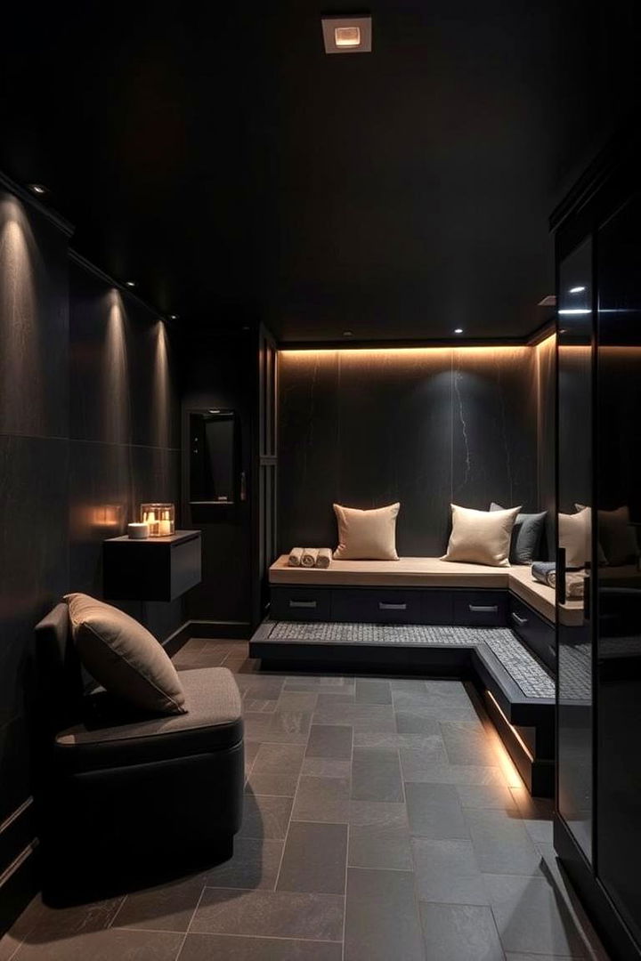 Lavish Black Spa and Sauna - 22 black basement ideas