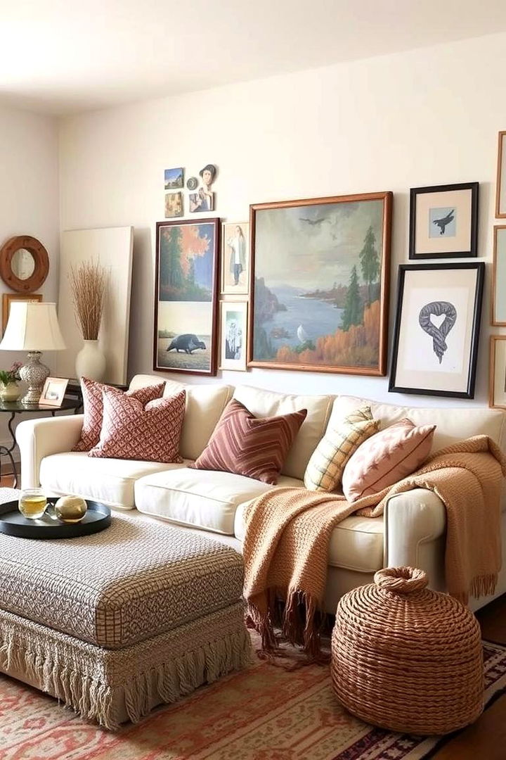 Layered Accessories Appeal - 22 Cream Couch Living Room Ideas