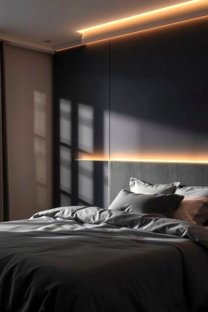 Layered Ambient Lighting Effects - 22 Matte Black Bedroom Ideas
