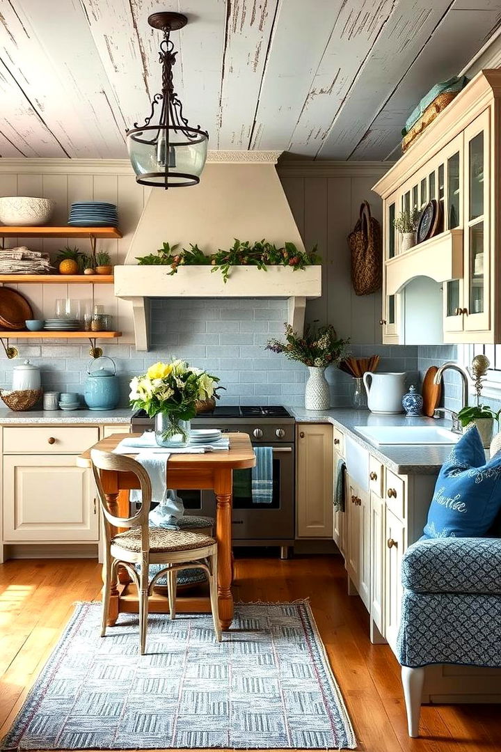 Layered Blue Textures and Fabrics - 22 Blue French Country Kitchen Ideas