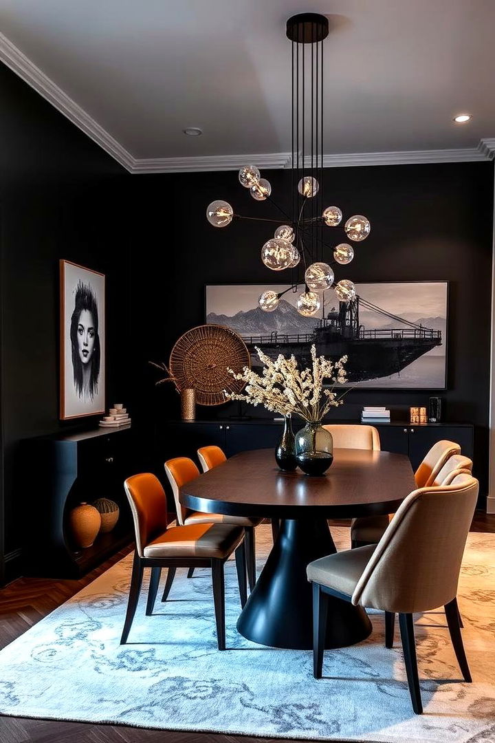 Layered Chic Design - 22 Black Accent Wall Dining Room Ideas
