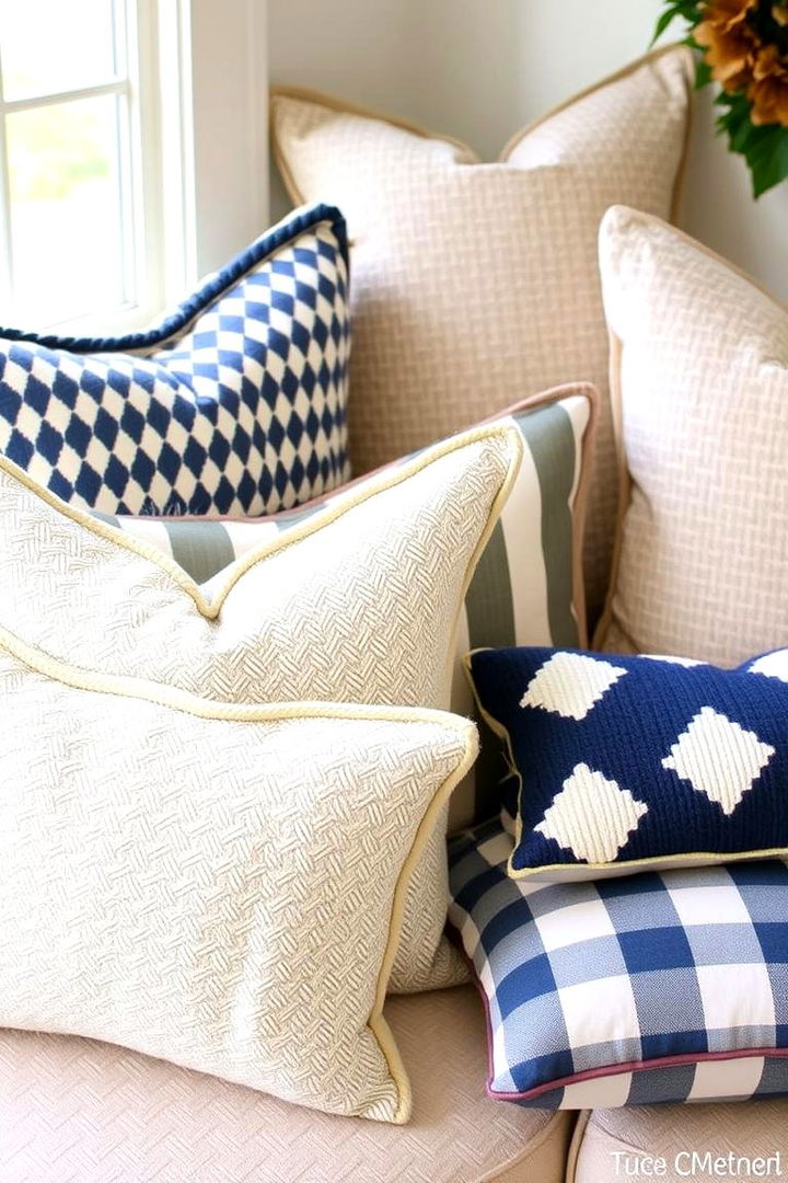 Layered Cushion Arrangements - 22 Preppy Living Room Ideas