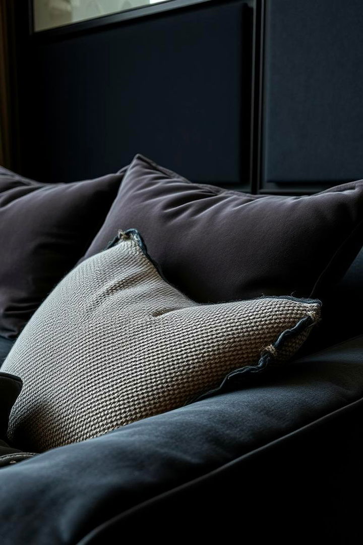 Layered Dark Textures - 22 Dark Living Room Ideas