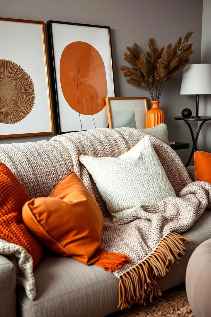 Layered Decor and Accessories - 22 Orange and Grey Living Room Ideas