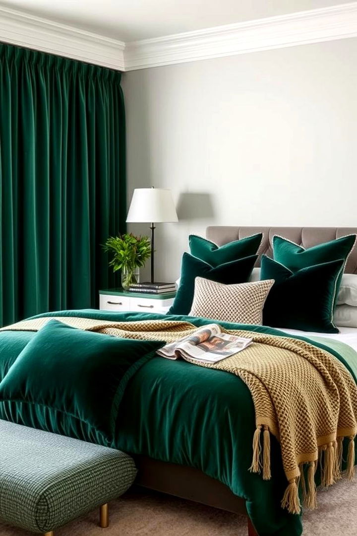 Layered Emerald Textures - 22 Emerald Green Bedroom Ideas