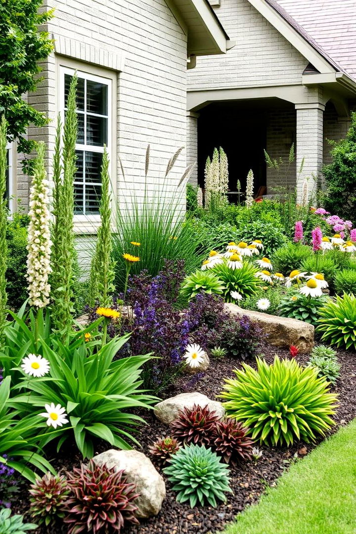 Layered Landscaping Views - 22 Sage Green Painted Brick House Ideas