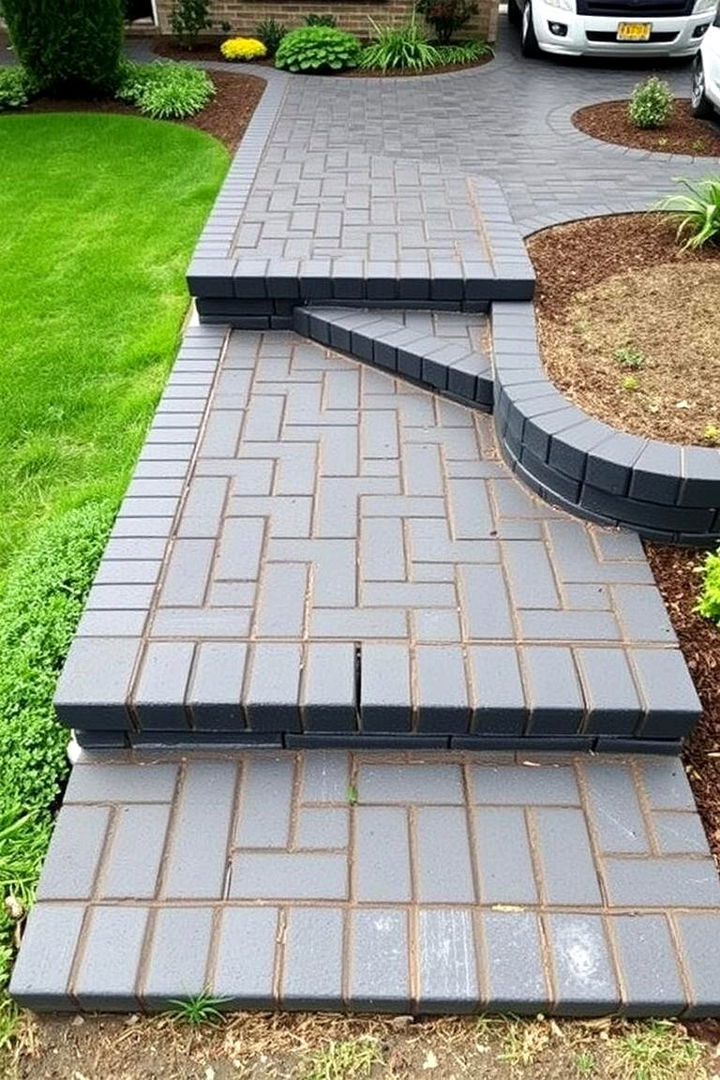 Layered Level Walkway Designs - 22 Black Brick Walkway Ideas