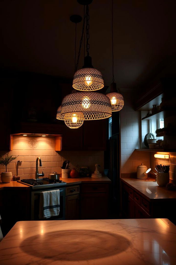 Layered Lighting Ambiance - 22 Boho Kitchen Ideas