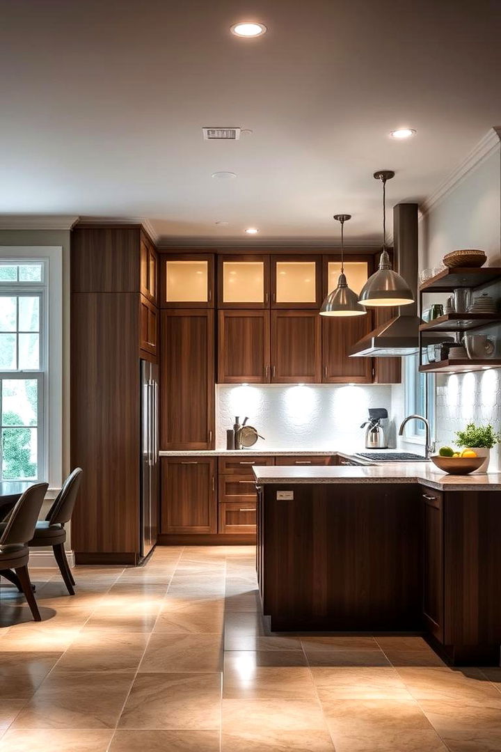 Layered Lighting Appeal - 22 Travertine Floor Kitchen Ideas