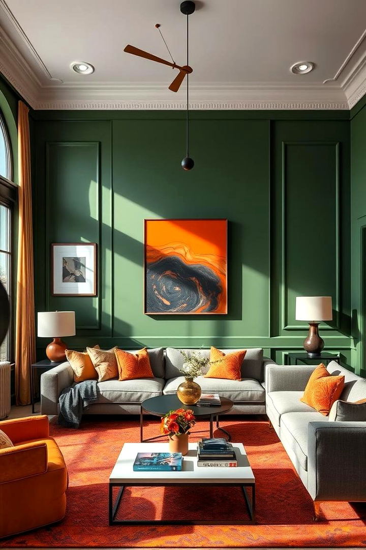 Layered Lighting Effects - 22 Green and Orange Living Room Ideas