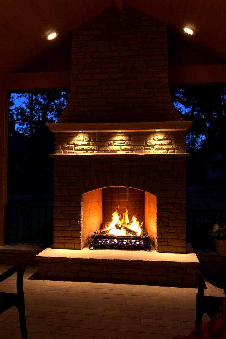 Layered Lighting Flame - 22 Porch Fireplace Ideas