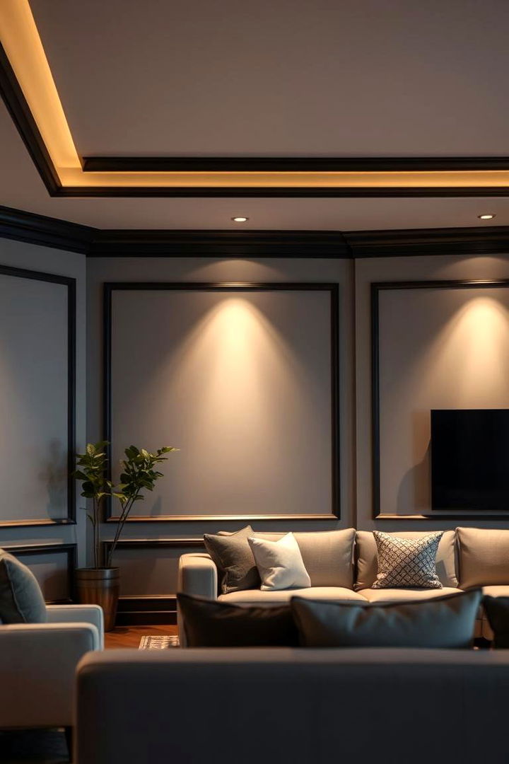 Layered Lighting Techniques - 22 living room grey walls black trim