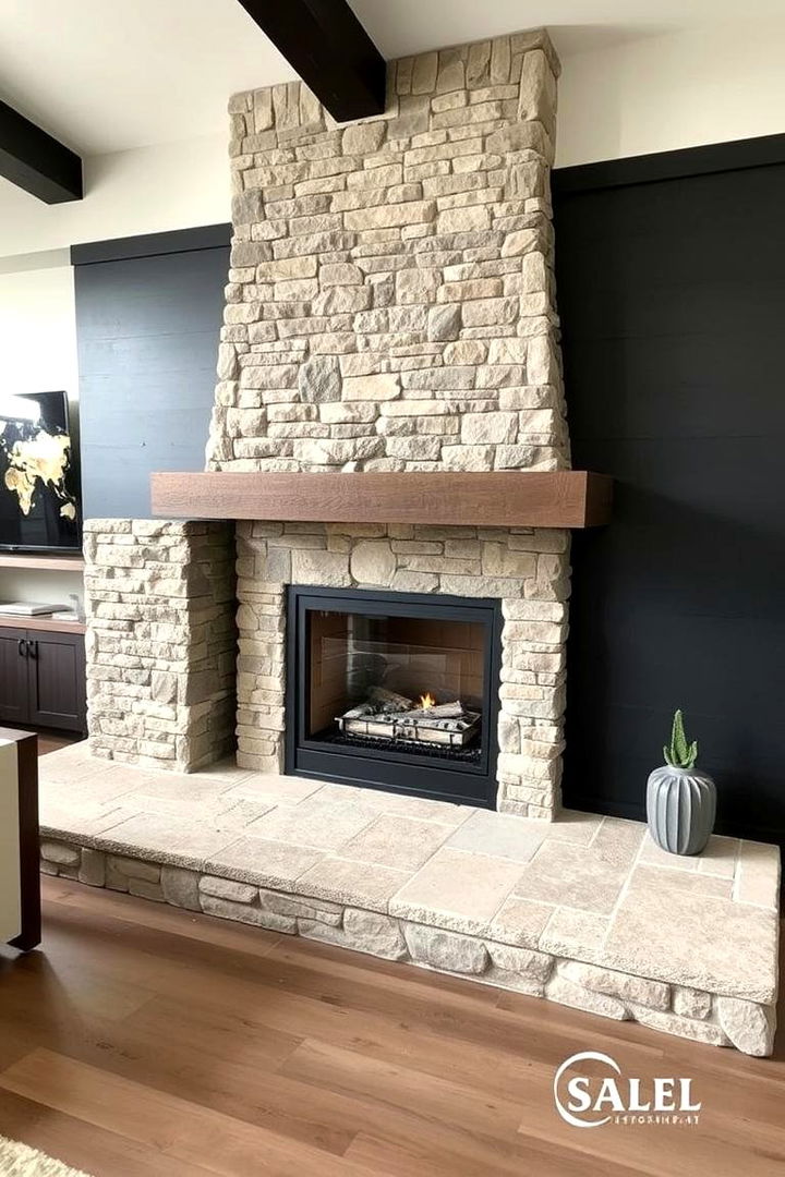 Layered Material Fusion - 22 Black Shiplap Fireplace Ideas