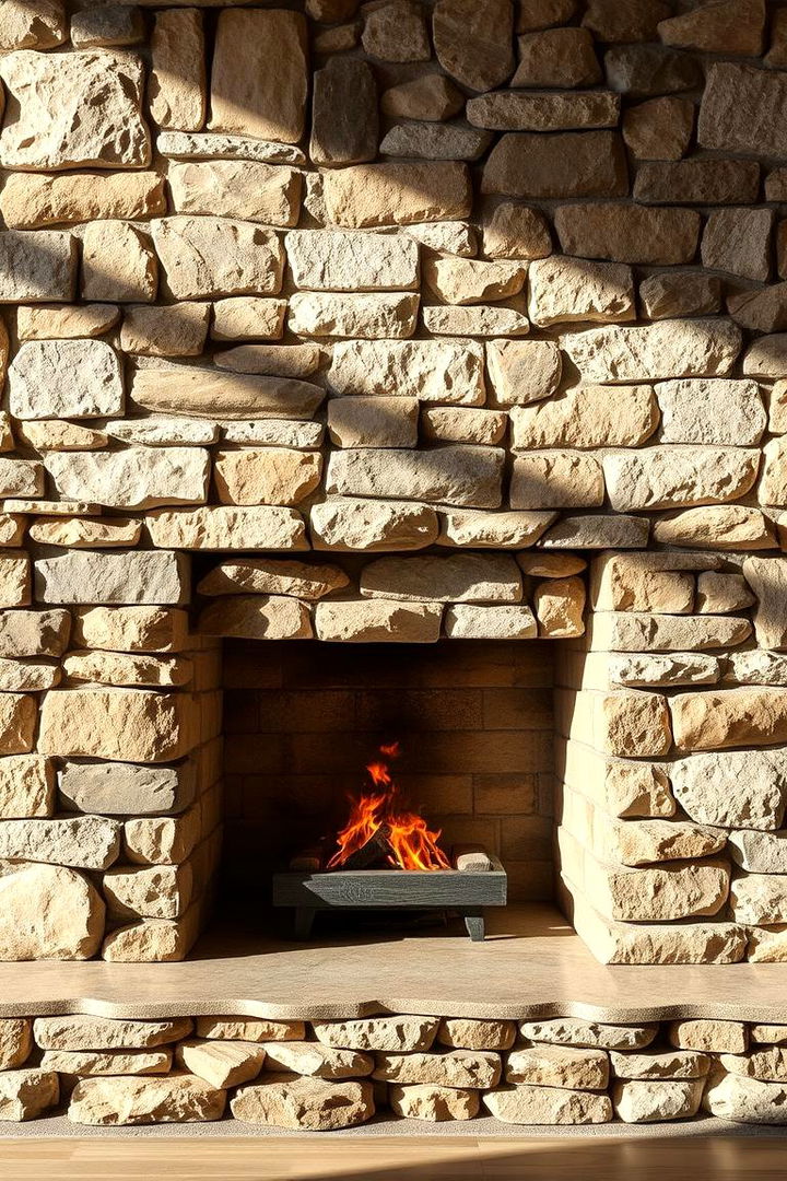 Layered Natural Stone Composition - 22 Stone Fireplace Ideas