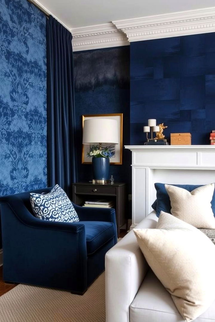 Layered Navy Textures - 22 Navy Living Room Ideas