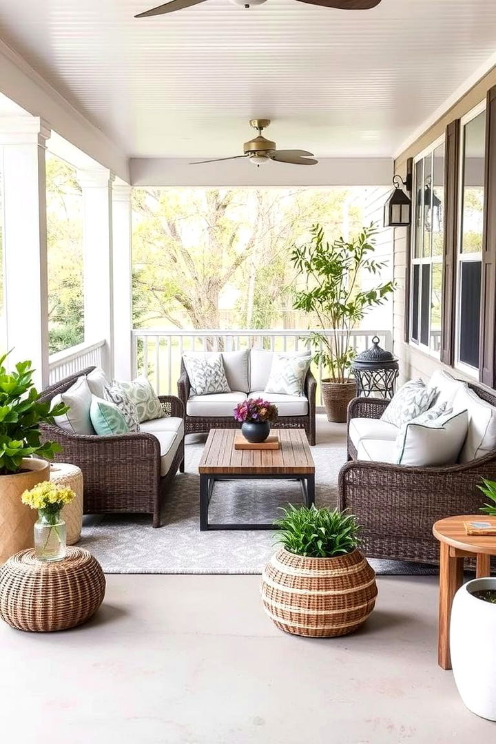Layered Outdoor Furnishings - 22 Raised Ranch Front Porch Ideas