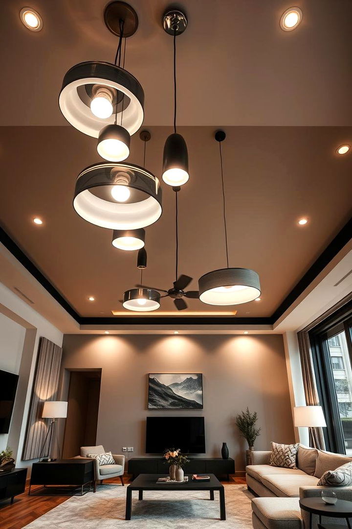 Layered Overhead Lighting Designs - 22 Living Room Ceiling Lighting Ideas
