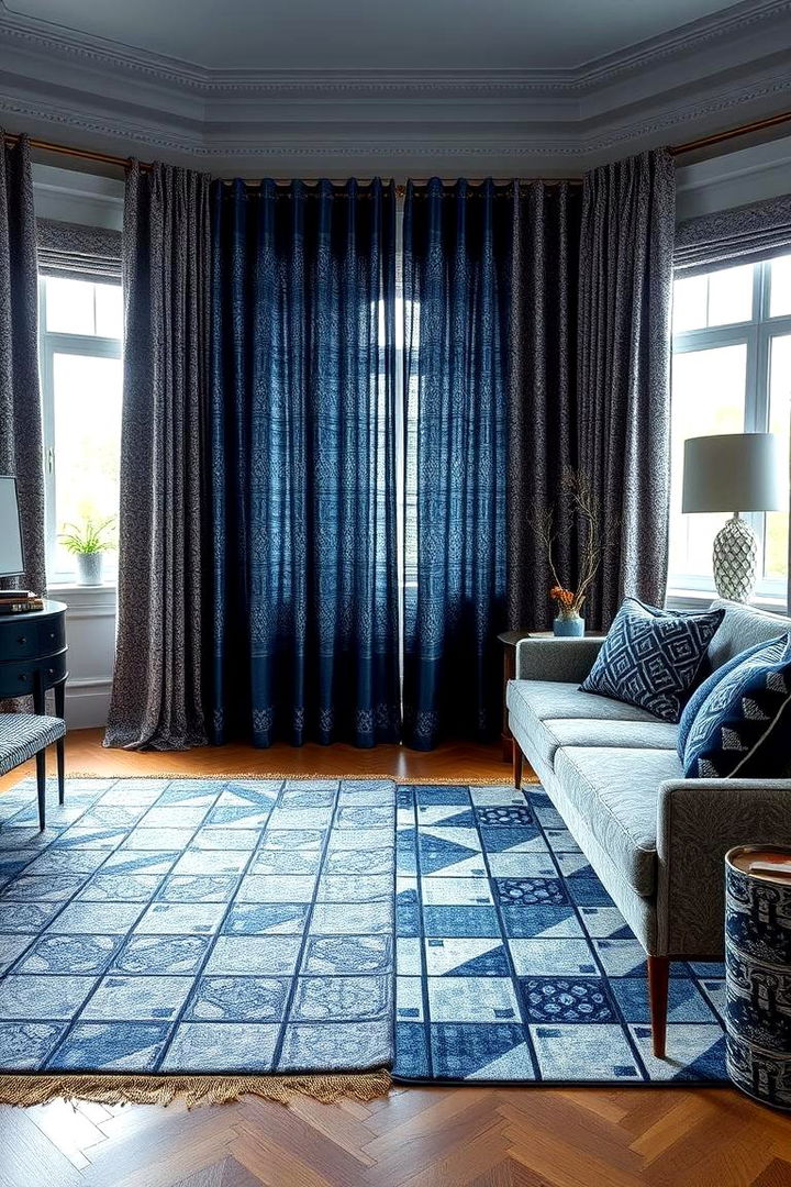 Layered Patterned Textiles - 22 Navy Blue and Grey Living Room Ideas