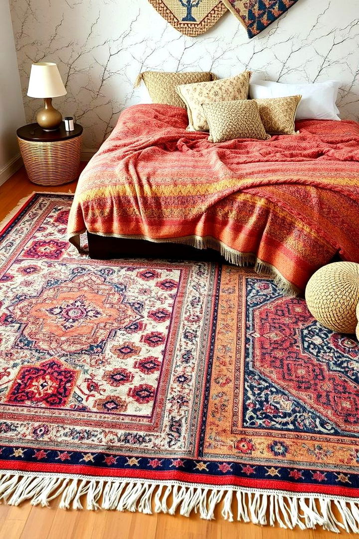 Layered Persian Rugs for Textural Warmth - 22 Colorful Boho Bedroom Ideas