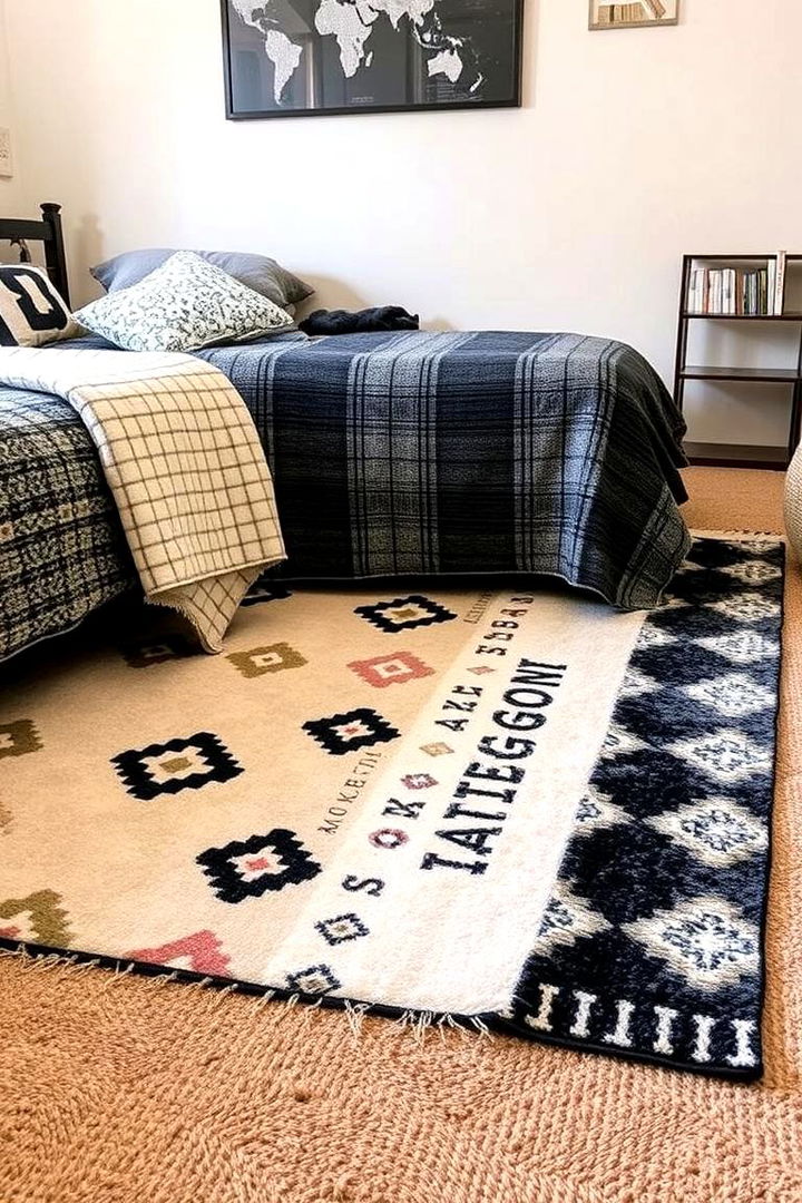 Layered Rugs and Floor Decor - 22 Boho Dorm Room Ideas