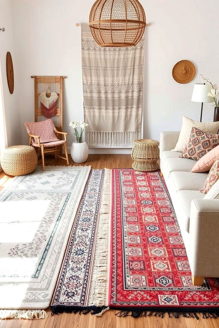 Layered Rugs and Textile Fusion - 22 Boho Living Room Ideas