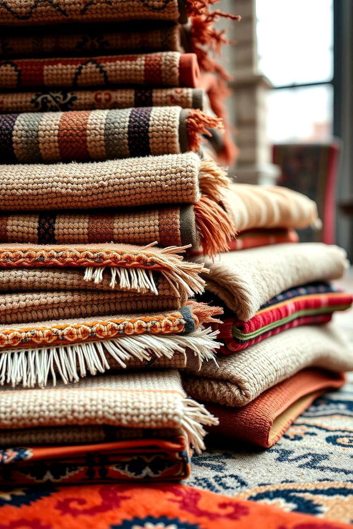 Layered Rugs and Textiles - 22 Colorful Boho Living Room Ideas