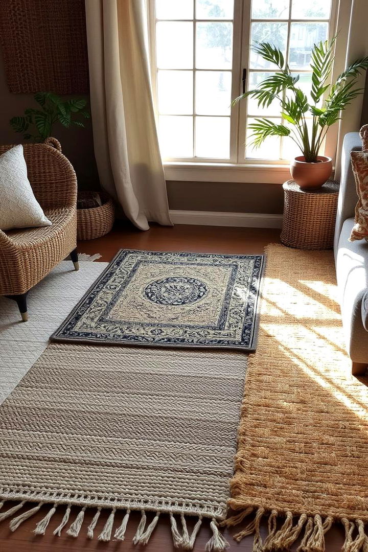 Layered Rugs for Warmth - 22 Living Room Rug Ideas