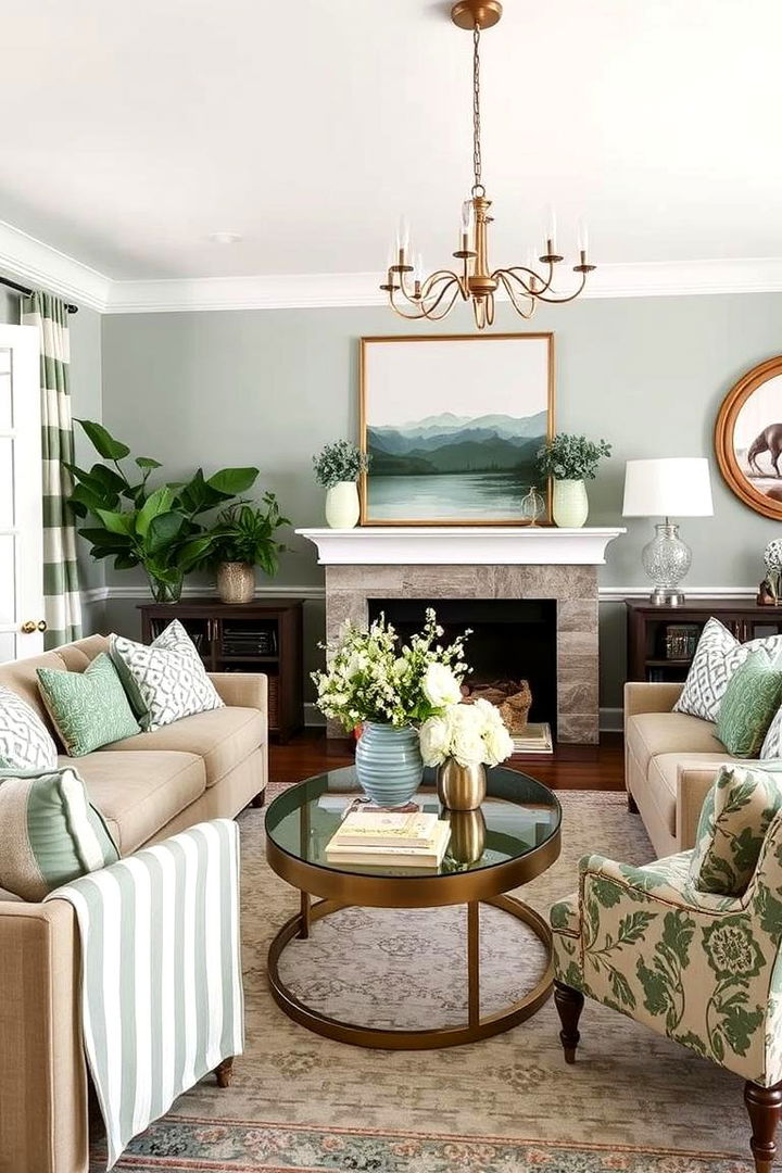 Layered Sage Patterns - 22 Sage Green Living Room Ideas