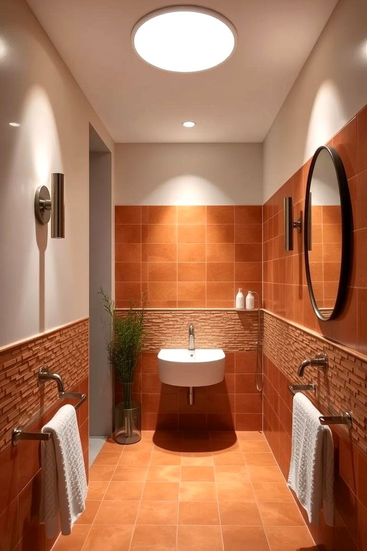 Layered Terracotta Lighting - 22 Terracotta Bathroom Ideas