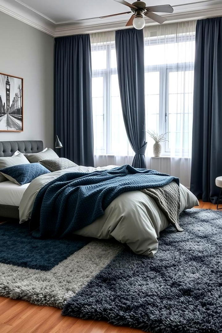 Layered Textile Warmth - 22 Navy Blue and Grey Bedroom Ideas