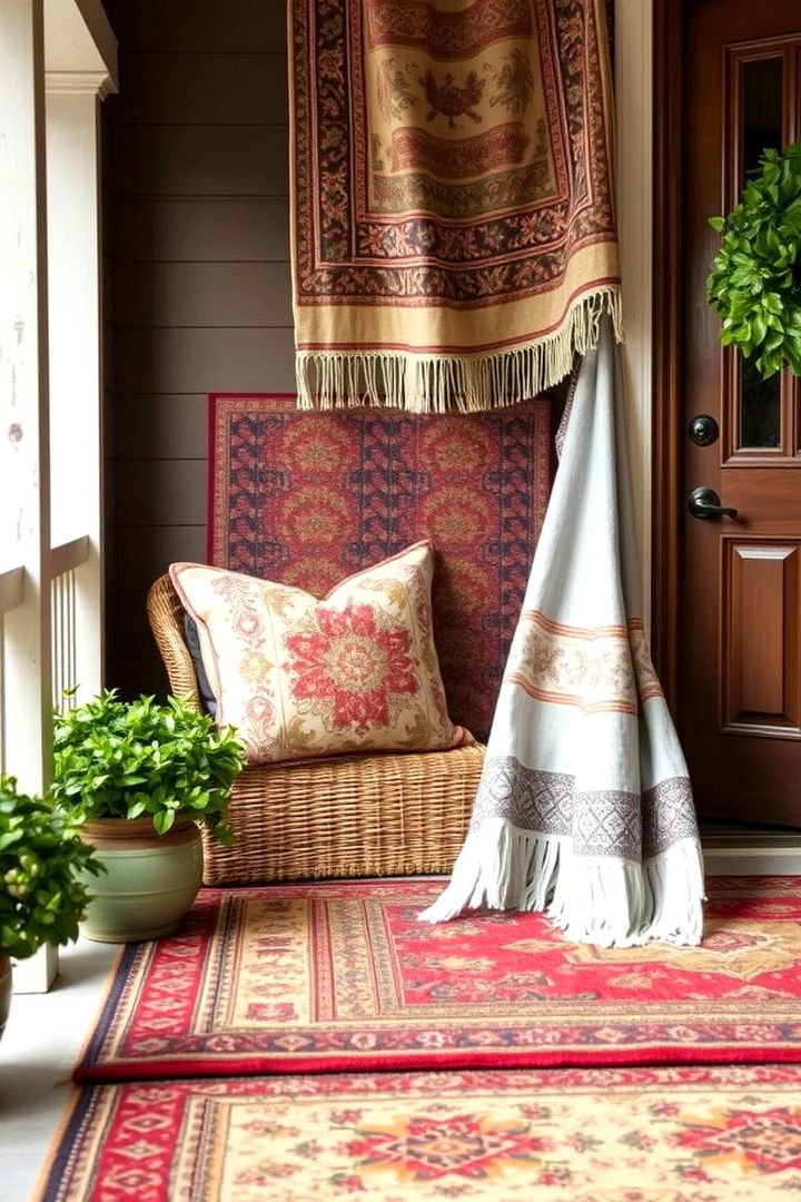 Layered Textiles and Floor Rugs - 22 Farmhouse Porch Ideas