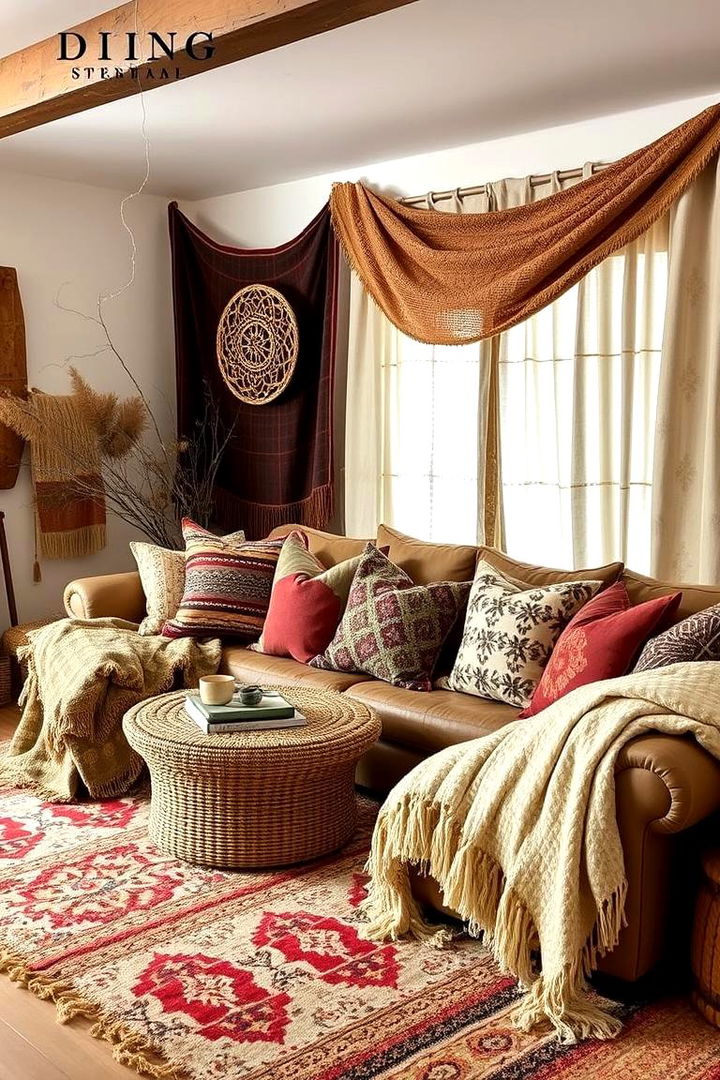 Layered Textiles and Patterns - 22 Boho Living Room Ideas
