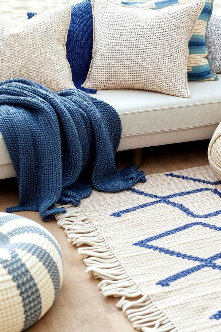 Layered Textiles with Nautical Hues - 22 Coastal Decor Ideas