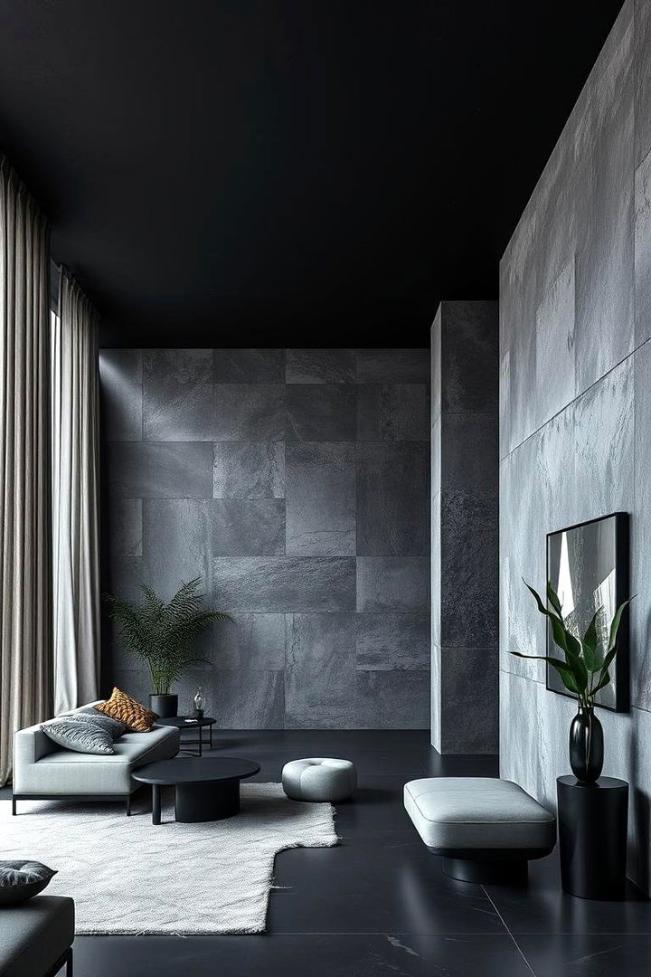 Layered Textural Depth - 22 Black Ceiling With Grey Walls