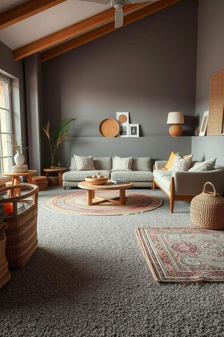 Layered Texture Harmony - 22 grey carpet living room ideas